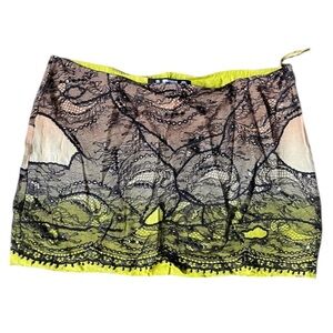 NEW WITH TAGS Leila Shams Sequin Lace Beaded Pastel Neon Miniskirt Green Peach L